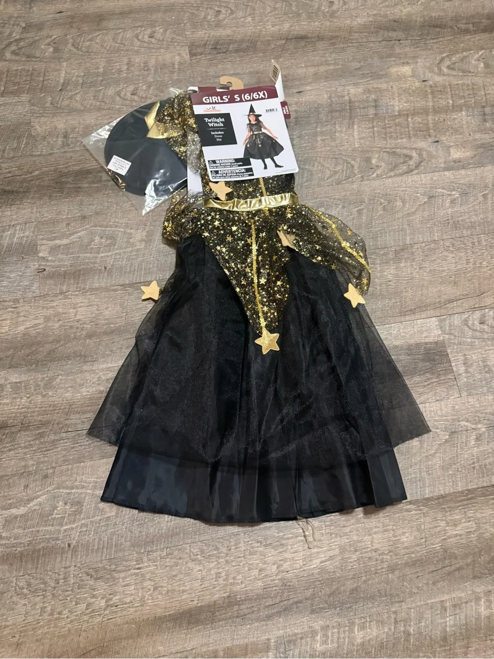 Girls' Twilight Witch Costume - Black & Gold size 6, 7/8, 10/12 available
